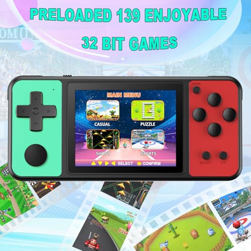 32 Bit Handheld Game Console with 139 Built-in Games, 3.0" IPS Screen, Blue-Red T968340