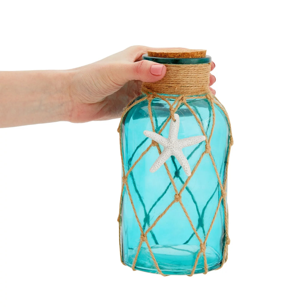 Blue Glass Vase with Cork Lid 3 Pack, Beach Home Decor U759938