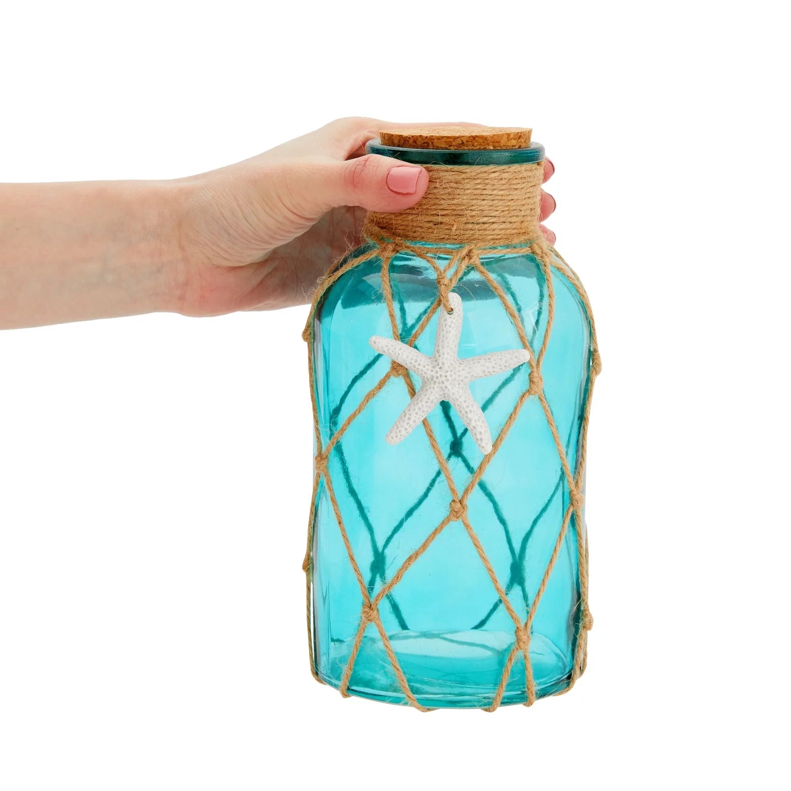 Blue Glass Vase with Cork Lid 3 Pack, Beach Home Decor U759938