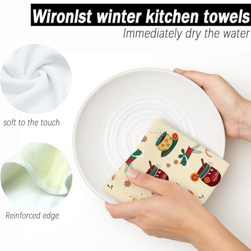 Wironlst Christmas Kitchen Hand Dish Towels 4PCS Buffalo Plaid 18x26 M198