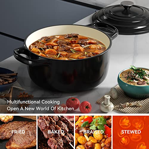 Miereirl 6 Quart Enameled Cast Iron Dutch Oven with Lid, Dark Blue P867