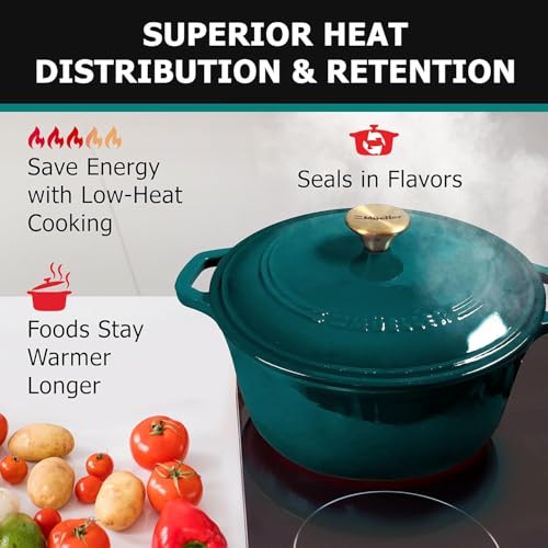 Mueller 6qt Enameled Cast Iron Dutch Oven with Lid, Oven-Safe to 500°F, White N219