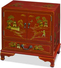 ChinaFurnitureOnline Wooden Chinese Cabinet, Red Lacquer Chinoiserie Scenery Motif