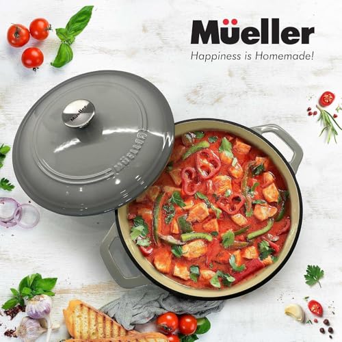 Mueller 6qt Enameled Cast Iron Dutch Oven with Lid, Oven-Safe to 500°F, White N219