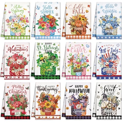 12 Pcs Seasonal Kitchen Towels Set Gnome Style Bright Color K6356