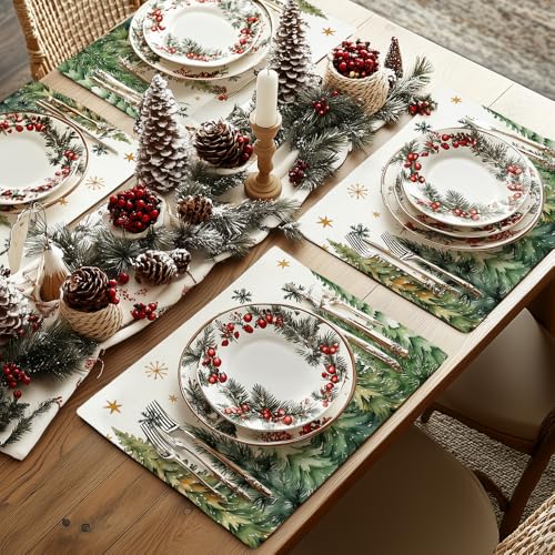 GEEORY Christmas Placemats 12x18 Inch Set of 4, Green Q397