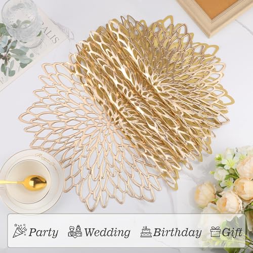 Gold Metallic Vinyl Flower Placemats Set of 6 for Dining Table I961330