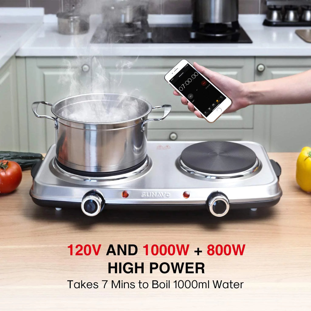 1800W Electric Double Burner Hot Plate with Handles, Stainless Steel O160713