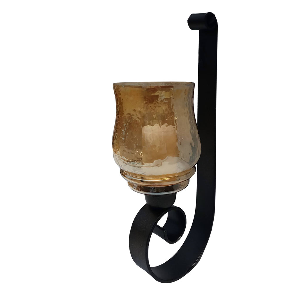Benjara Scroll Design Metal Wall Mounted Candle Holder Sconce, Set of 2, Bronze Q4835