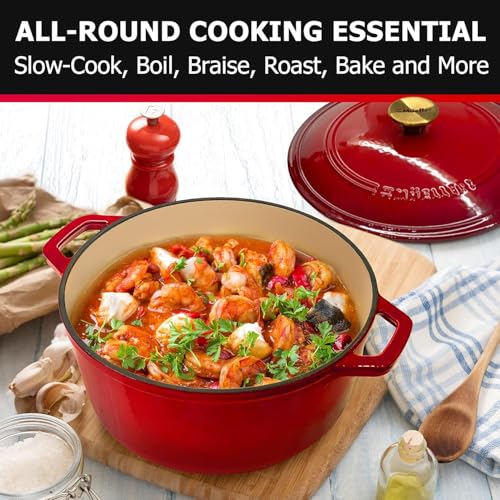 Mueller 6qt Enameled Cast Iron Dutch Oven with Lid, Oven-Safe to 500°F, White N219