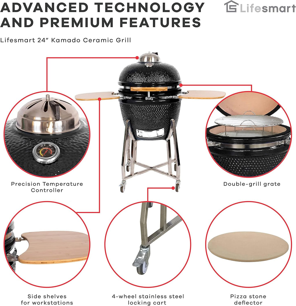 Lifesmart 15 Kamado 6-in-1 Grill with Stainless Steel Cart T234
