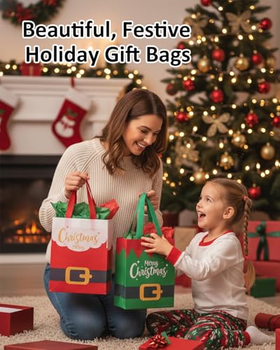 Christmas Gift Bags Assorted Sizes 12PC with Handles, Heavy Duty Non-Woven T61434