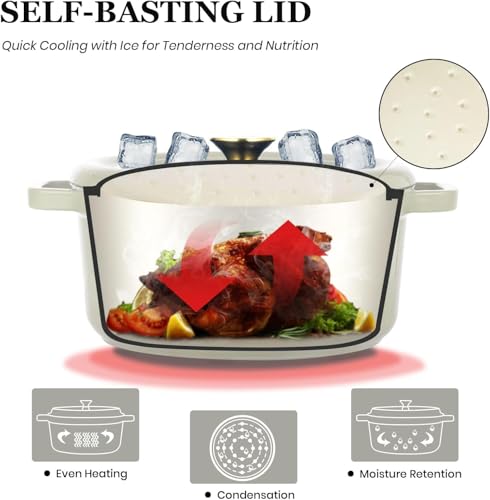 Overmont Enameled Cast Iron Dutch Oven 5QT with Lid and Potholders P525160