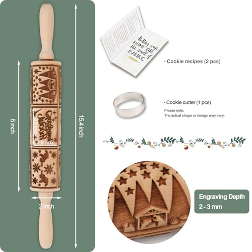 Floral Vine Embossed Wooden Rolling Pin for Baking M158973