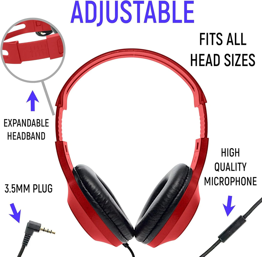 Eduvy Bulk Headphones for Classroom with Microphone, Pack of 24, Mixed Color W392