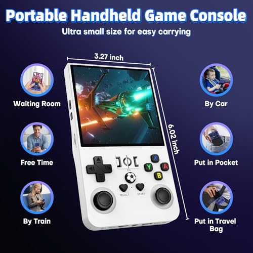 R36MAX Retro Handheld Gaming Console with 18000+ Games, 64GB TF Card, Transparent Gray Q5714