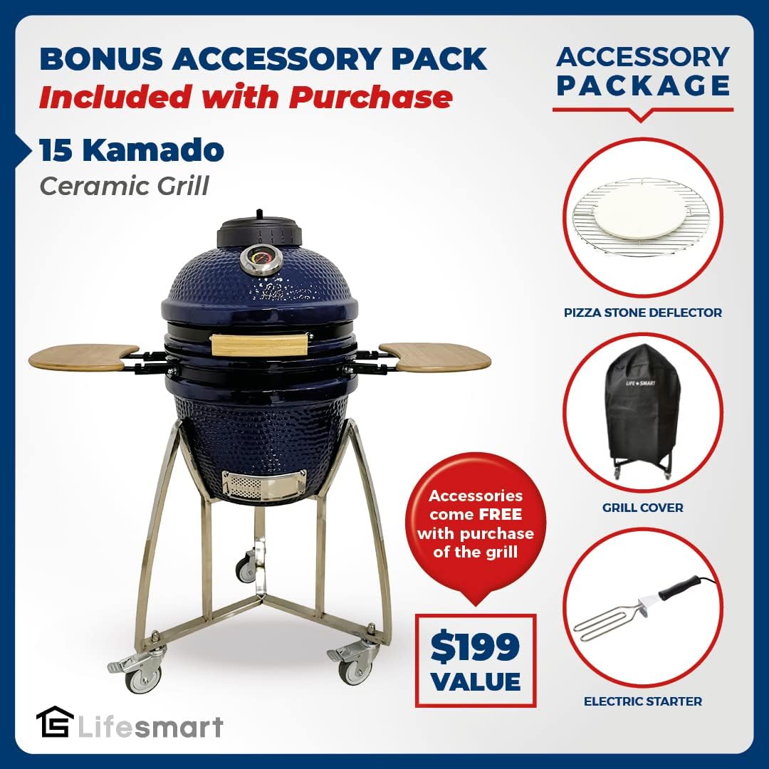 Lifesmart 15 Kamado 6-in-1 Grill with Stainless Steel Cart T234