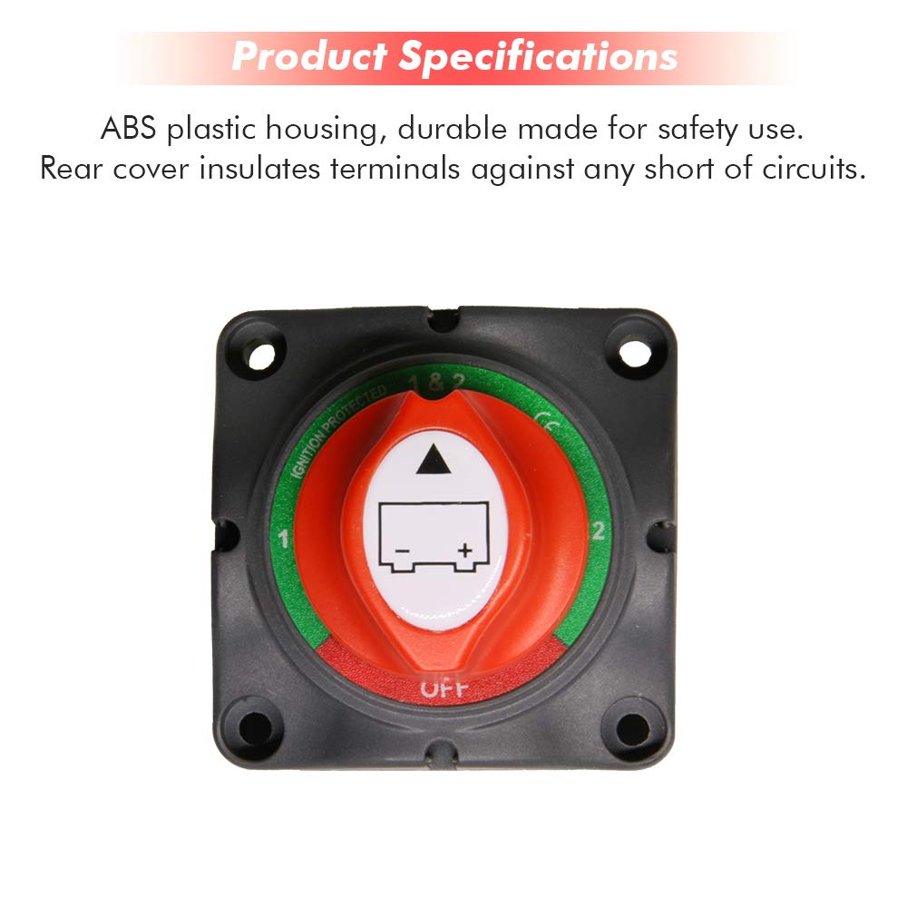 1-2-Both-Off Battery Switch 12-48V 200-1000A for Car RV Boat, Pack of 2 W1600