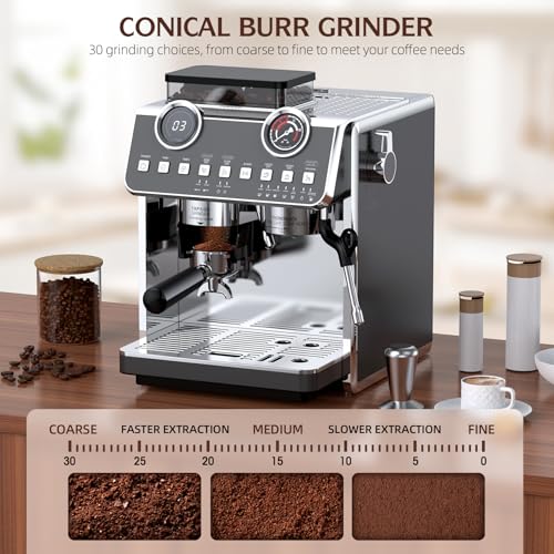 Espresso Machine with Grinder, 20 Bar, Stainless Steel R83369