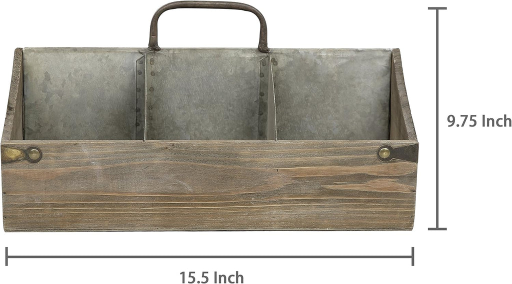 MyGift Vintage Wood Organizer Caddy with Metal Dividers, Pack of 2 C40934