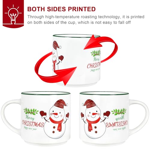 QIKSION Christmas Coffee Mugs Set of 6, 14oz Ceramic C635