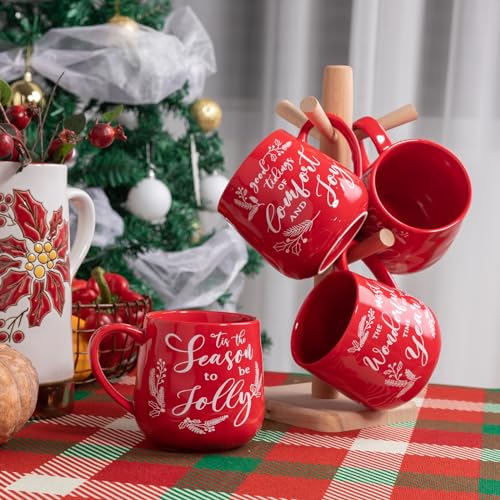 LEHAHA Ceramic Christmas Coffee Mug Set of 6, 16 oz Holiday Drinkware O6901