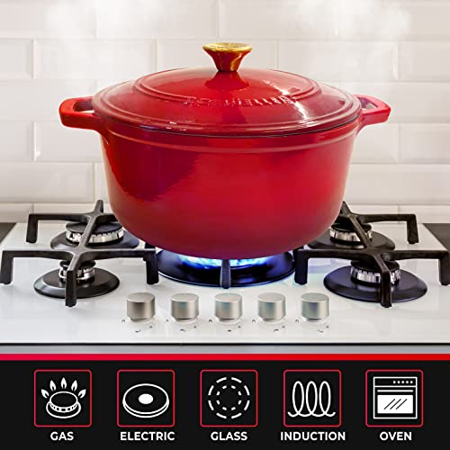 Mueller 6qt Enameled Cast Iron Dutch Oven with Lid, Oven-Safe to 500°F, White N219
