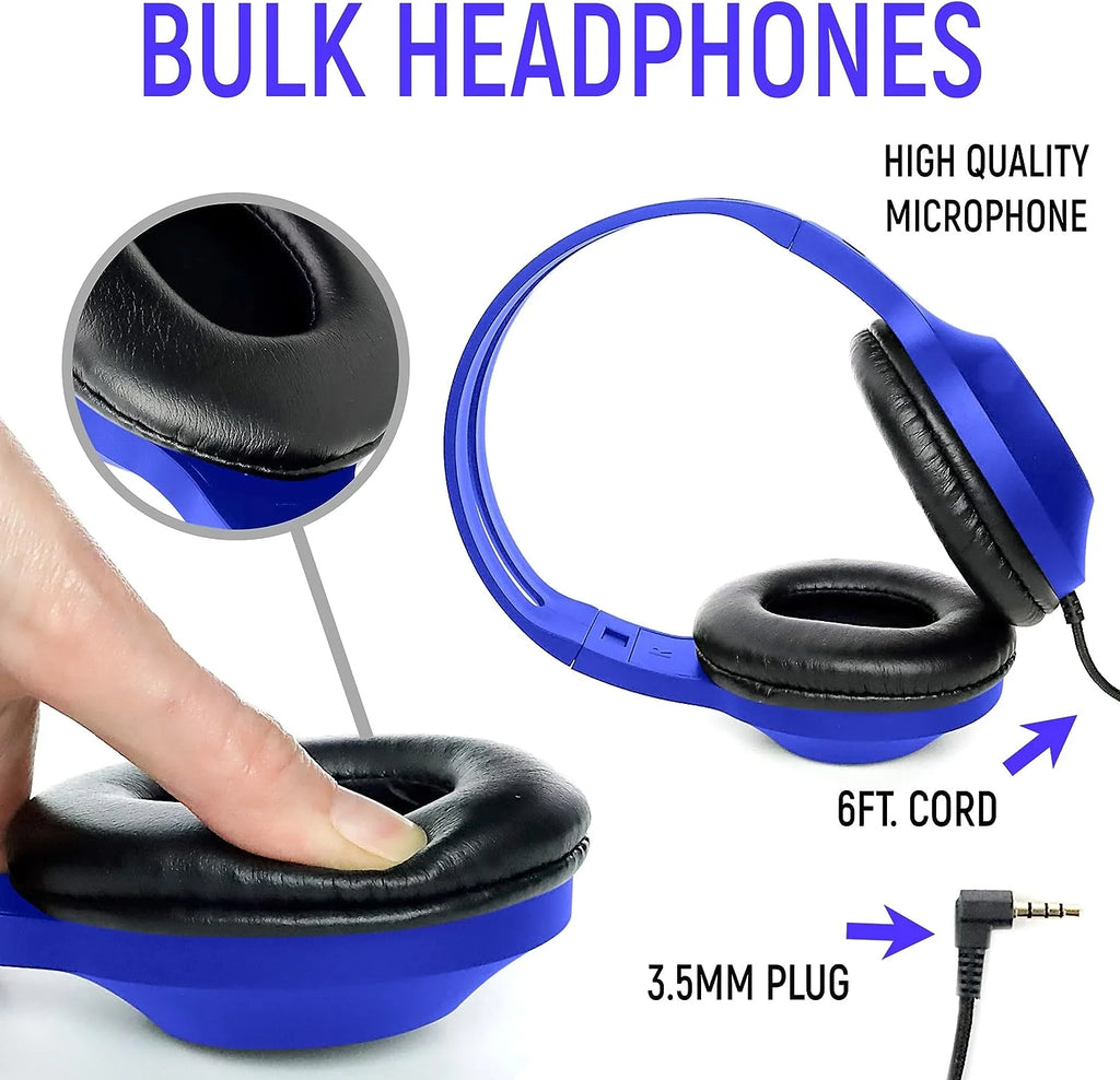 Eduvy Bulk Headphones for Classroom with Microphone, Pack of 24, Mixed Color W392
