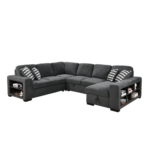 Dolonm 125'' U Shaped Sleeper Sectional Sofa with Pull Out Bed and Storage Ottoman E411022