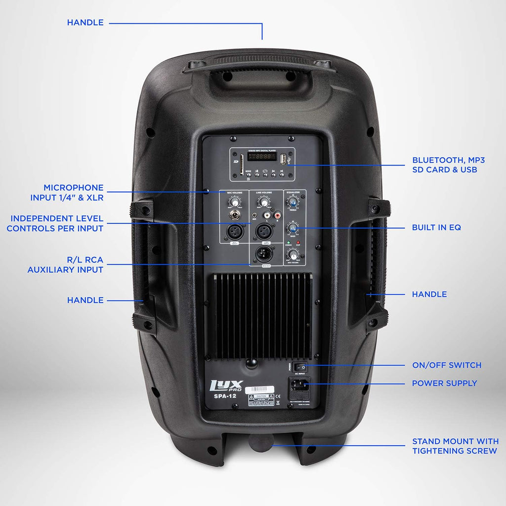LyxPro SPA15 15 Portable PA Speaker System with Tripod Stand B731014