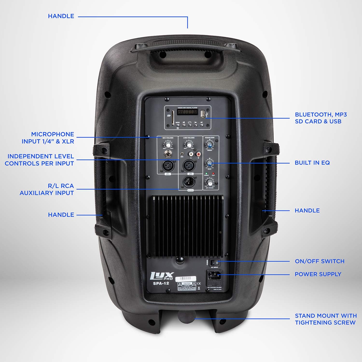 LyxPro SPA15 15 Portable PA Speaker System with Tripod Stand B731014