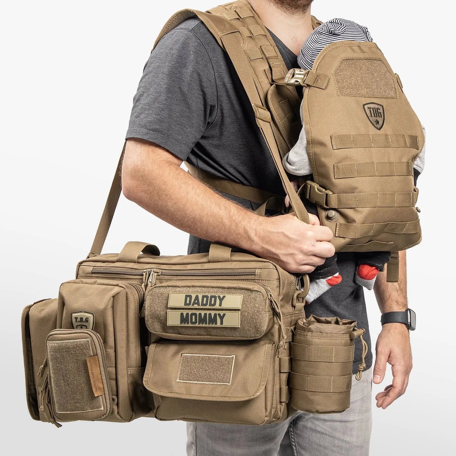 Deuce 2.0 Tactical Diaper Bag + Baby Carrier Bundle Coyote Brown