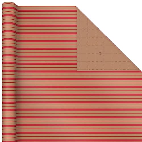 Hallmark Christmas Wrapping Paper Rolls, Brown Kraft Holiday Gift Wrap, 3-Pack W846520