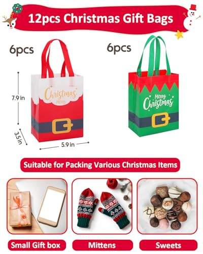 Christmas Gift Bags Assorted Sizes 12PC with Handles, Heavy Duty Non-Woven T61434
