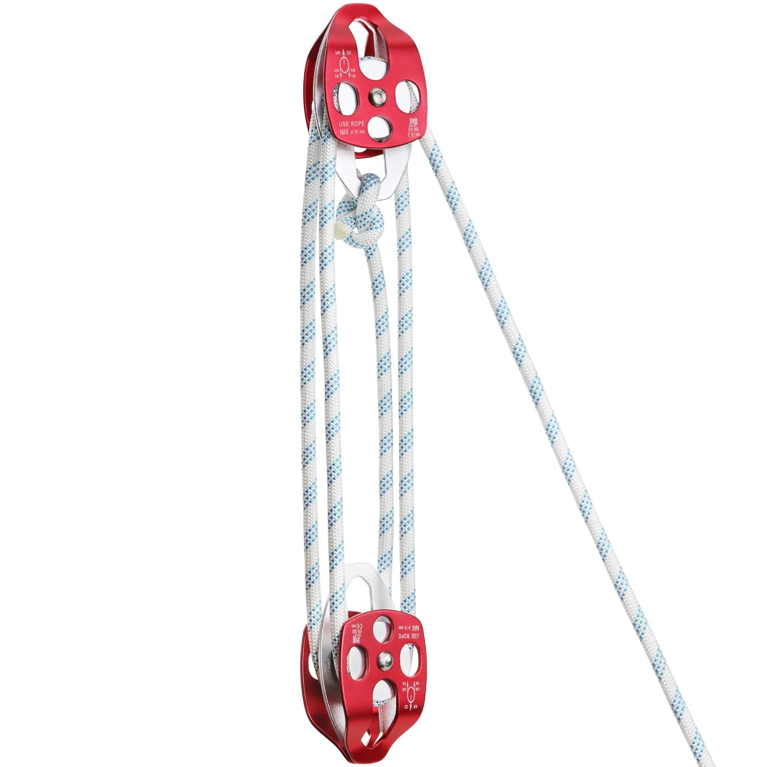 Pulley Block Twin Sheave Block and Tackle 2/5-1/2Inch 150Ft with Braid Rope 30-35KN 6600-7705LBS Capacity Easy Lifting Double Pulley Rigging Rope Great for Construction Work Moving Climbing