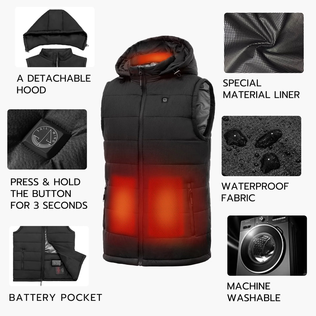 SAILWIND Men's Heated Vest with Removable Hood, Battery Included S788714