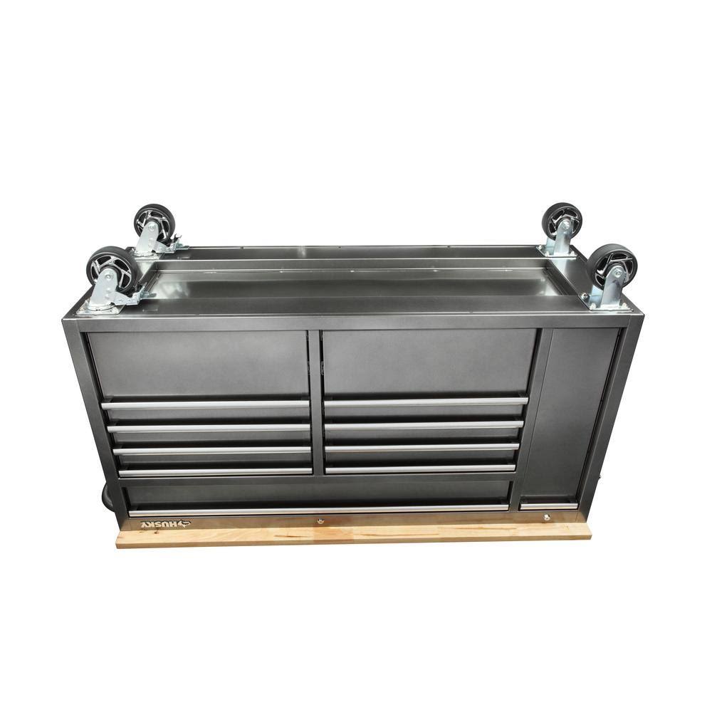 Husky 61 in. W 10-Drawer Deep Tool Chest Mobile Workbench Metallic Silver U988290