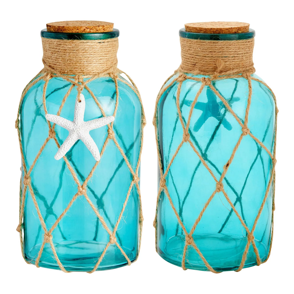 Blue Glass Vase with Cork Lid 3 Pack, Beach Home Decor U759938