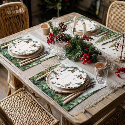GEEORY Christmas Placemats 12x18 Inch Set of 4, Green Q397