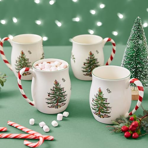Spode Christmas Tree 14 oz Stoneware Holiday Mugs, Set of 4 V325