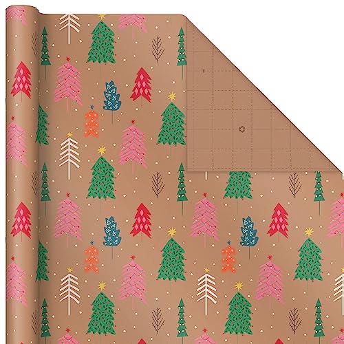 Hallmark Christmas Wrapping Paper Rolls, Brown Kraft Holiday Gift Wrap, 3-Pack B6253