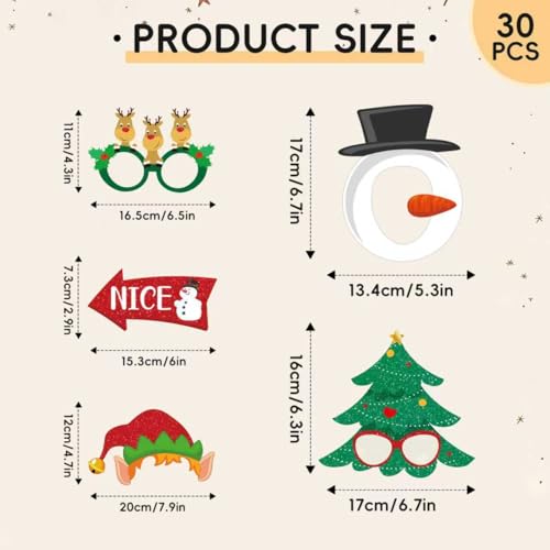 Glitter Christmas Photo Booth Props 30pc Set for Holiday Party Z72535