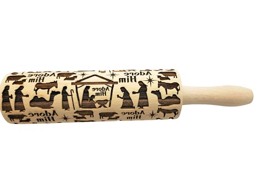 Embossing Rolling Pin with Christmas Symbols for Gingerbread Cookies W48955