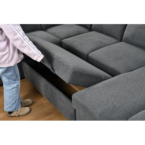 Dolonm 125'' U Shaped Sleeper Sectional Sofa with Pull Out Bed and Storage Ottoman E411022