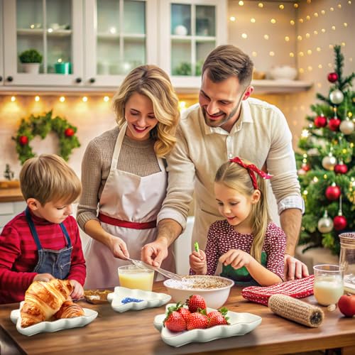 2 Pcs Ceramic Christmas Serving Platters with Wooden Spoon F941