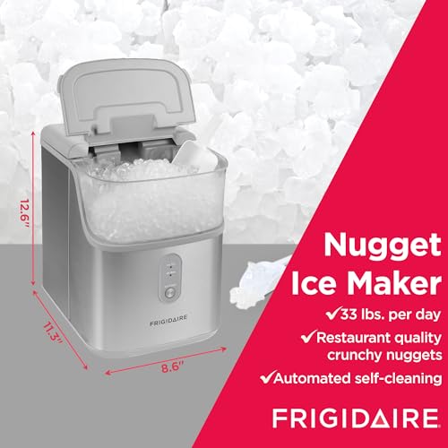 Frigidaire Countertop Nugget Ice Maker, Compact, 33lbs per Day, Metallic Finish Q53670