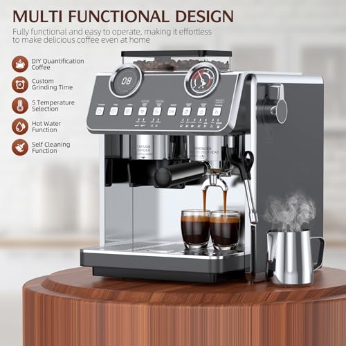 Espresso Machine with Grinder, 20 Bar, Stainless Steel R83369