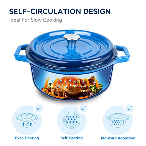 Miereirl 6 Quart Enameled Cast Iron Dutch Oven with Lid, Dark Blue P867