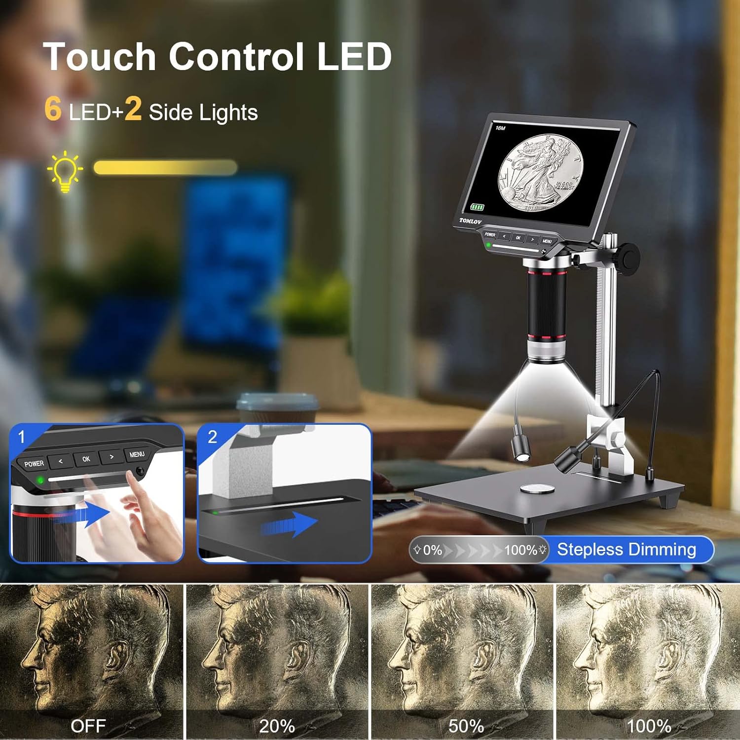 TOMLOV DM10 8.5'' Digital Microscope 50X-1300X with 12MP Camera, SD Card Included T857730