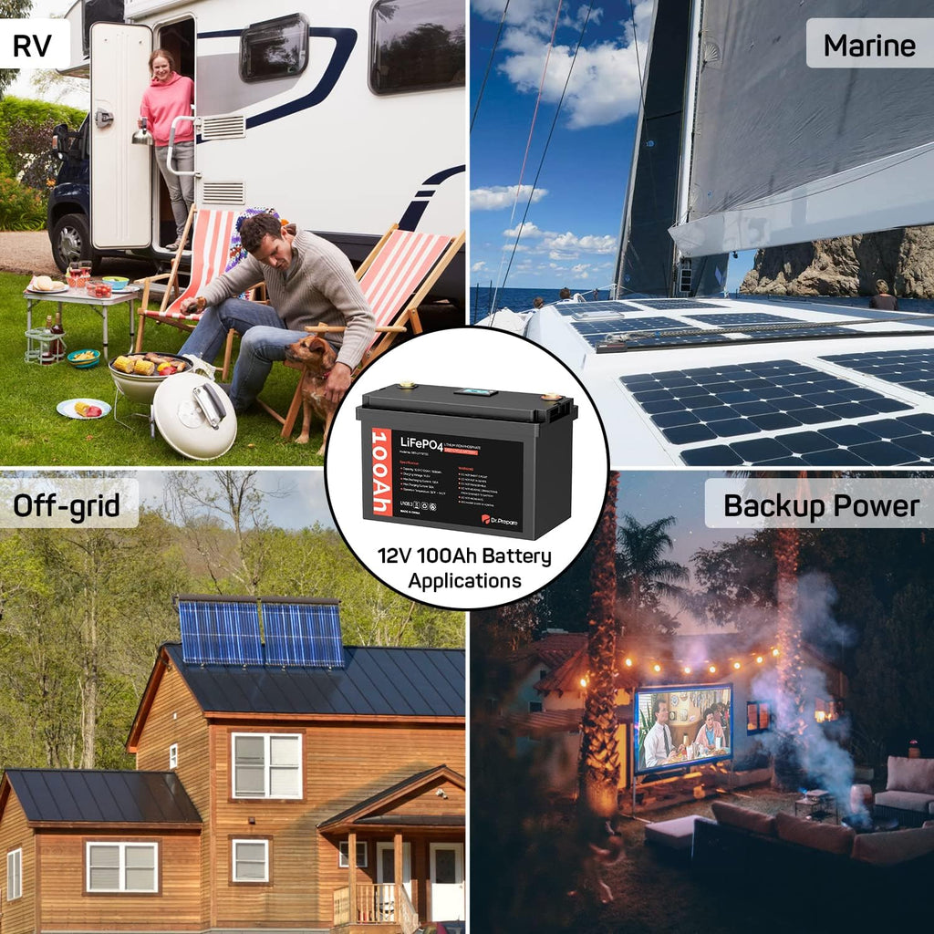 Dr. Prepare 12V 100Ah LiFePO4 Lithium Deep Cycle Battery with Monitor Screen Y6883